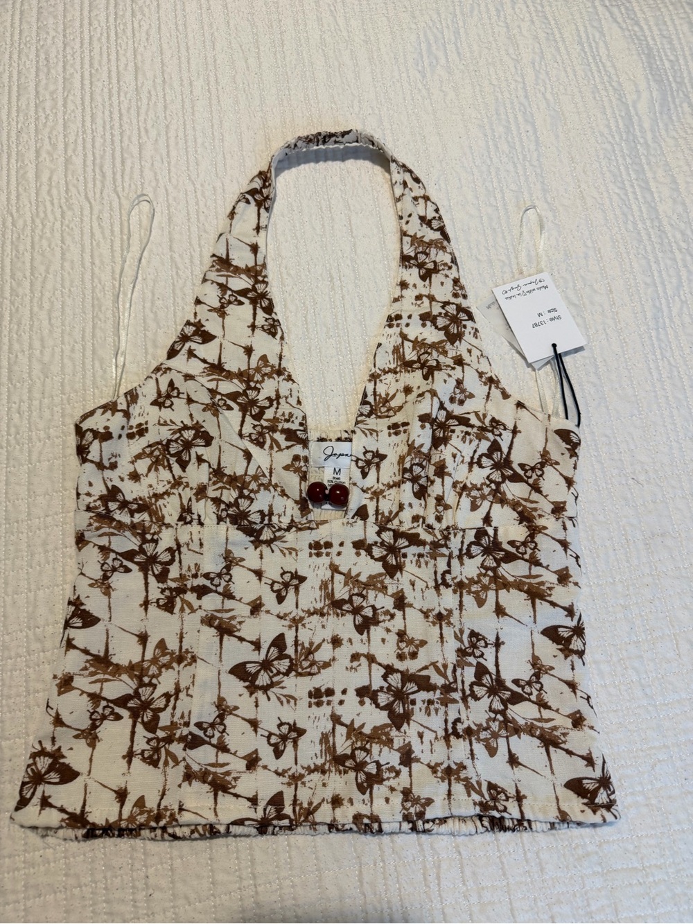 Jasper Halter Tank Top in White & Brown Floral